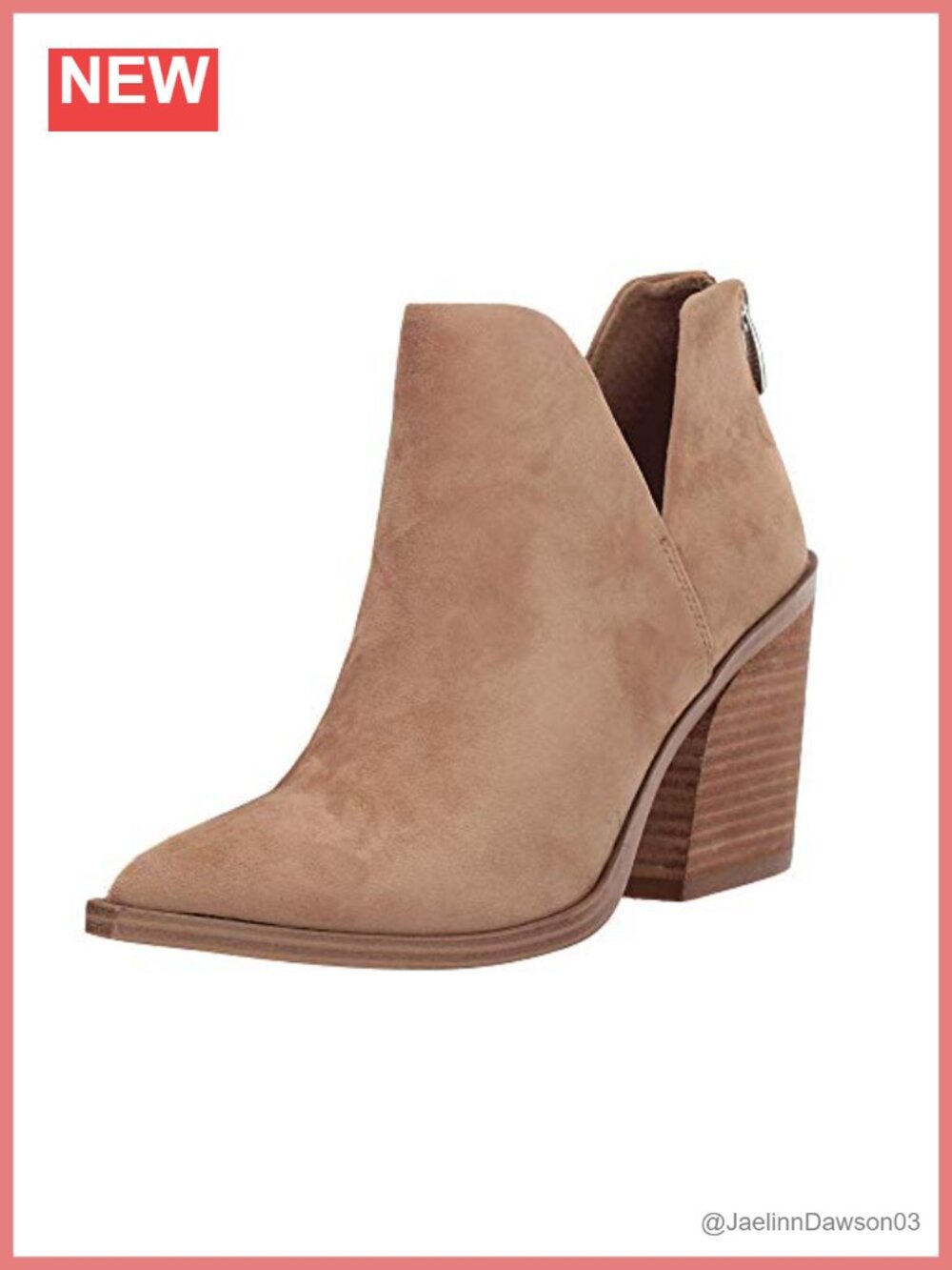 Slip On Ankle Boots V Cutout Pointed Toe Chunky Stacked Mid Heel Booties